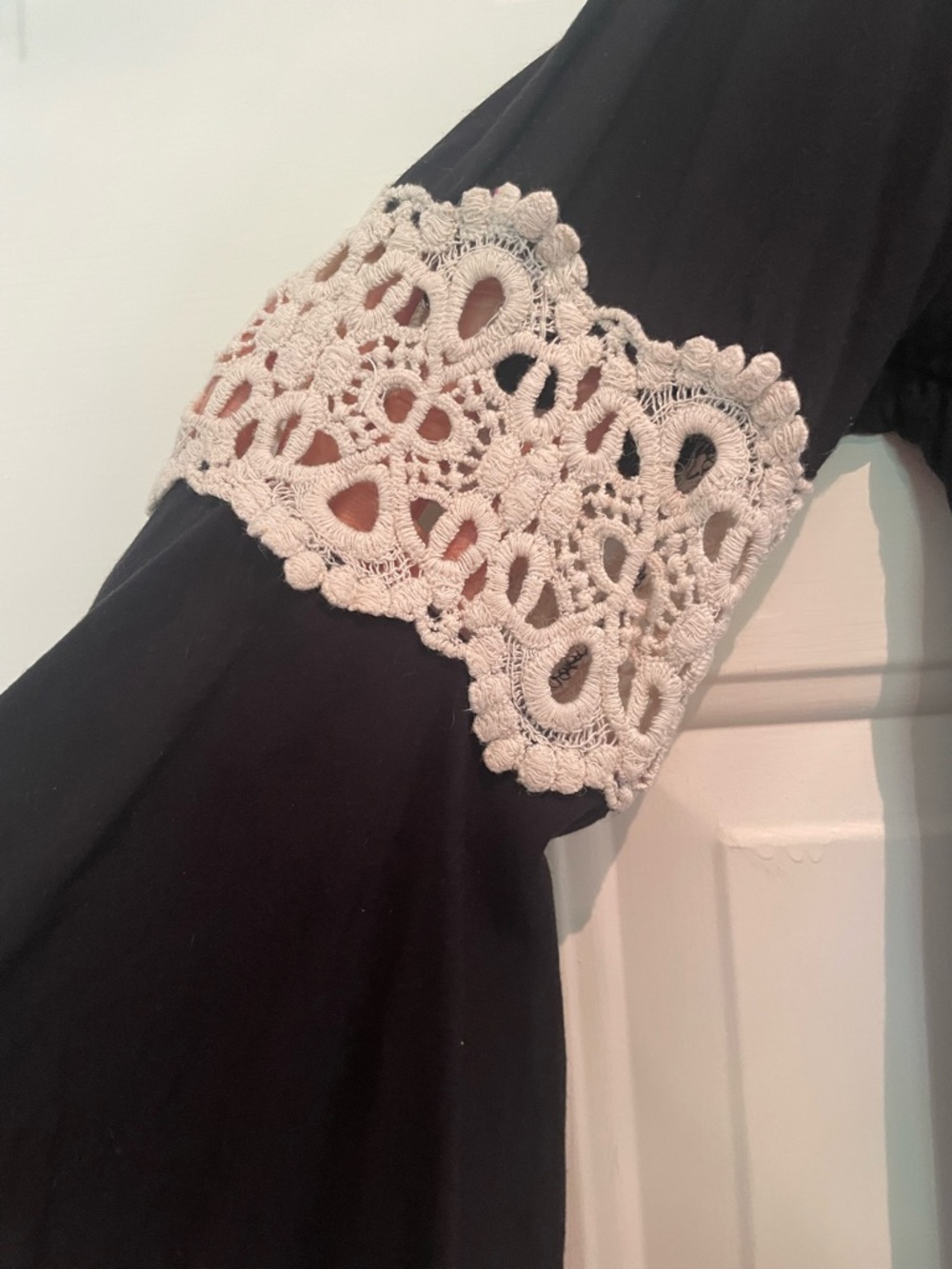 Altar'd State Black Bell Sleeve Top with Crochet Trim (M) - Picture 4 of 6